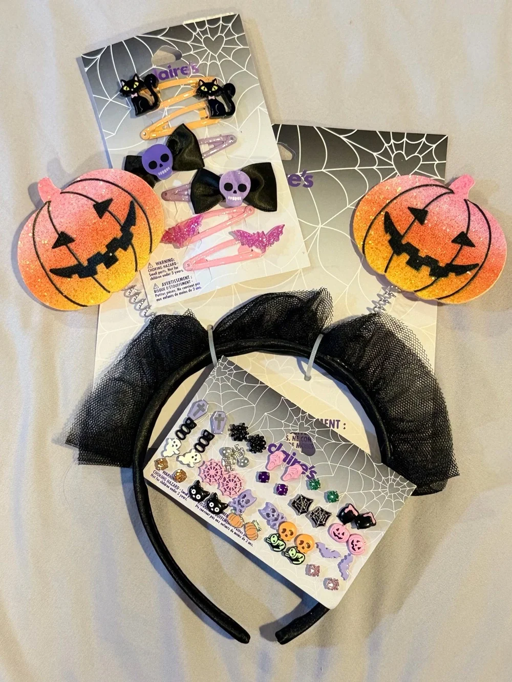 Claire's Kids Pumpkin Headband Hair Clip Stud Earrings Halloween Set